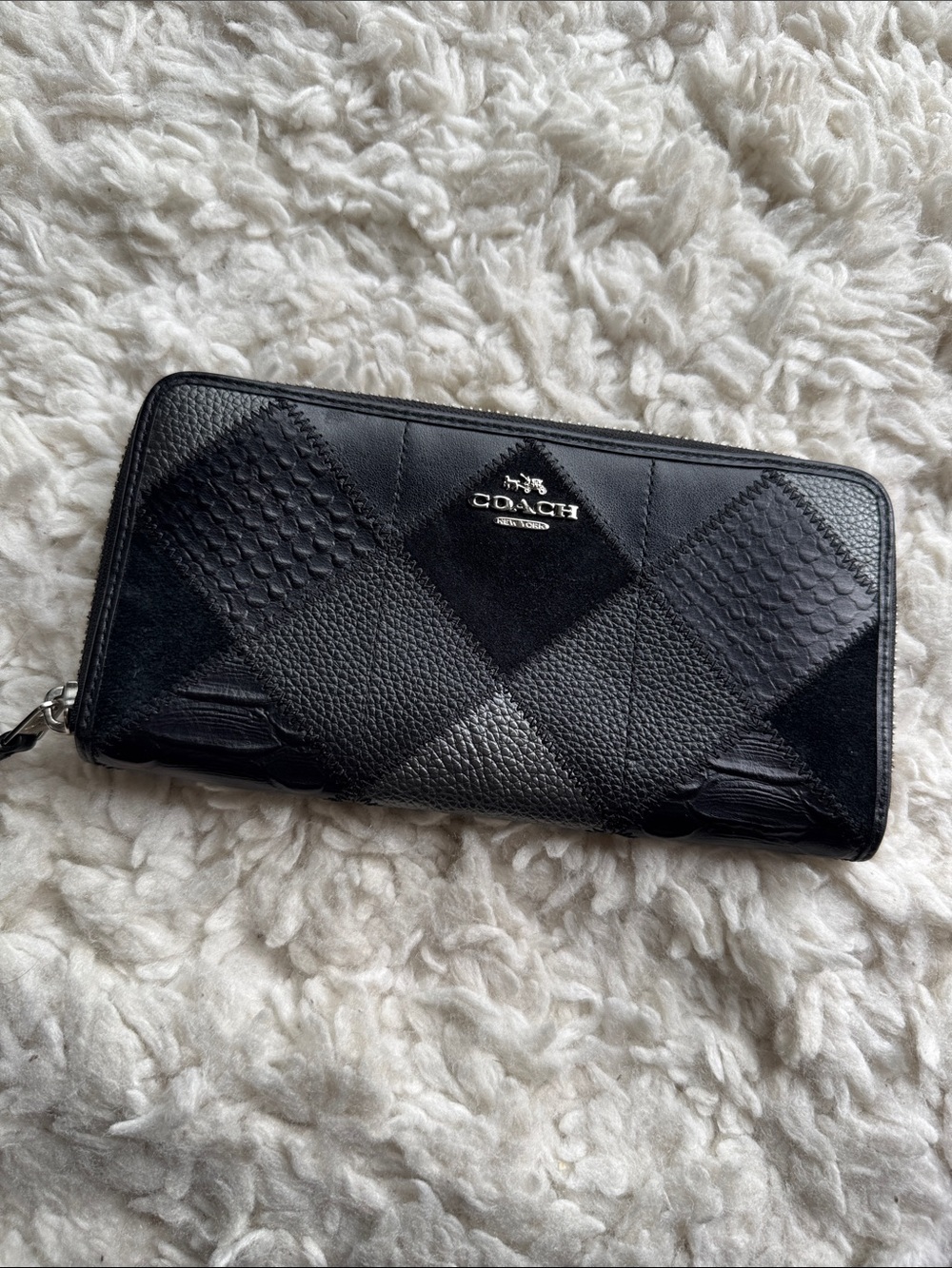 Coach Black Leather Patchwork Zip Wallet